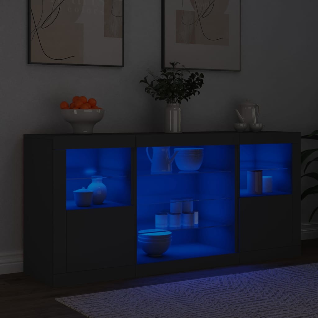 Dressoir met LED-verlichting 142,5x37x67 cm zwart is nu te koop bij PeponiXL, paradijselijk wonen!