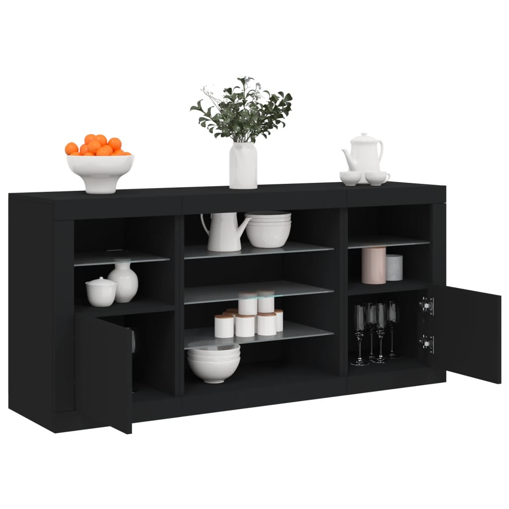 Dressoir met LED-verlichting 142,5x37x67 cm zwart is nu te koop bij PeponiXL, paradijselijk wonen!