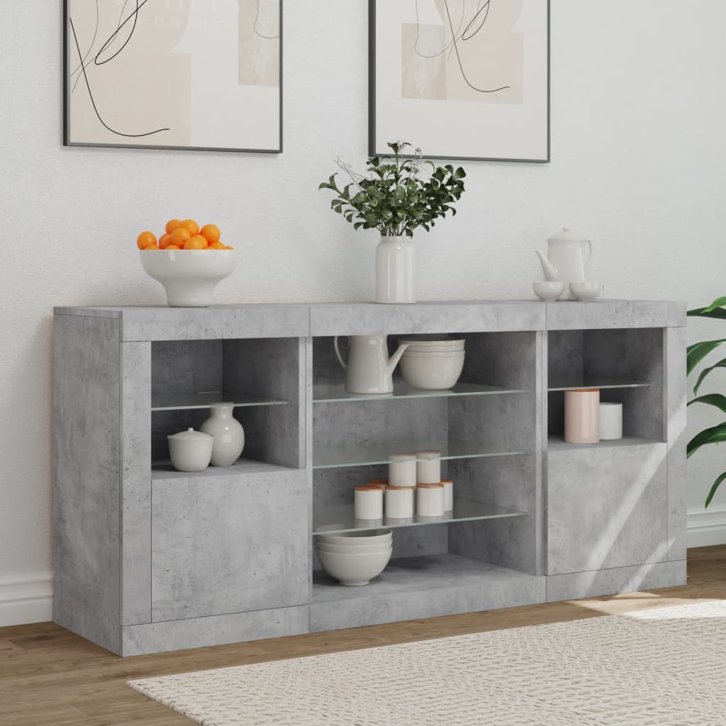 Dressoir met LED-verlichting 142,5x37x67 cm betongrijs is nu te koop bij PeponiXL, paradijselijk wonen!