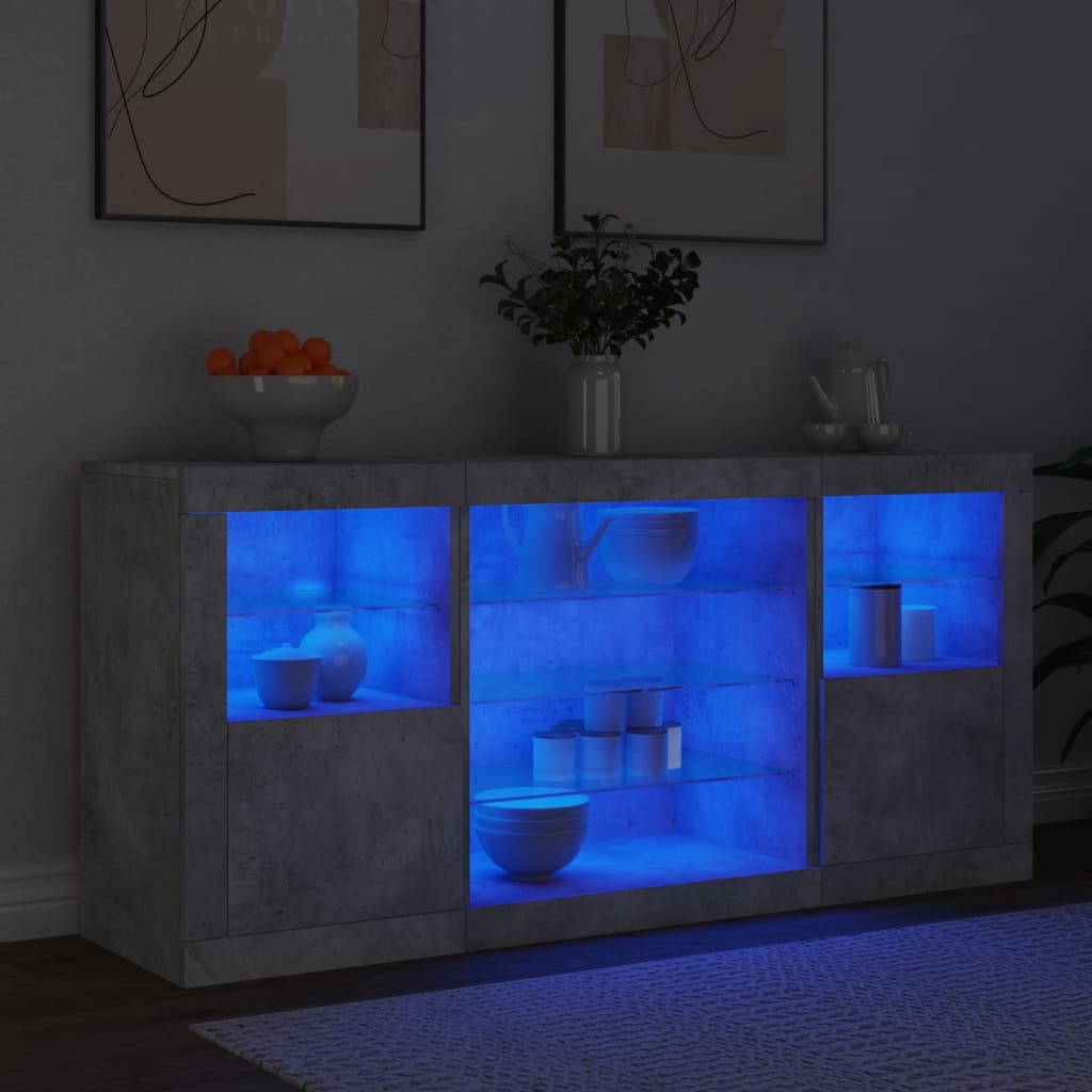 Dressoir met LED-verlichting 142,5x37x67 cm betongrijs is nu te koop bij PeponiXL, paradijselijk wonen!