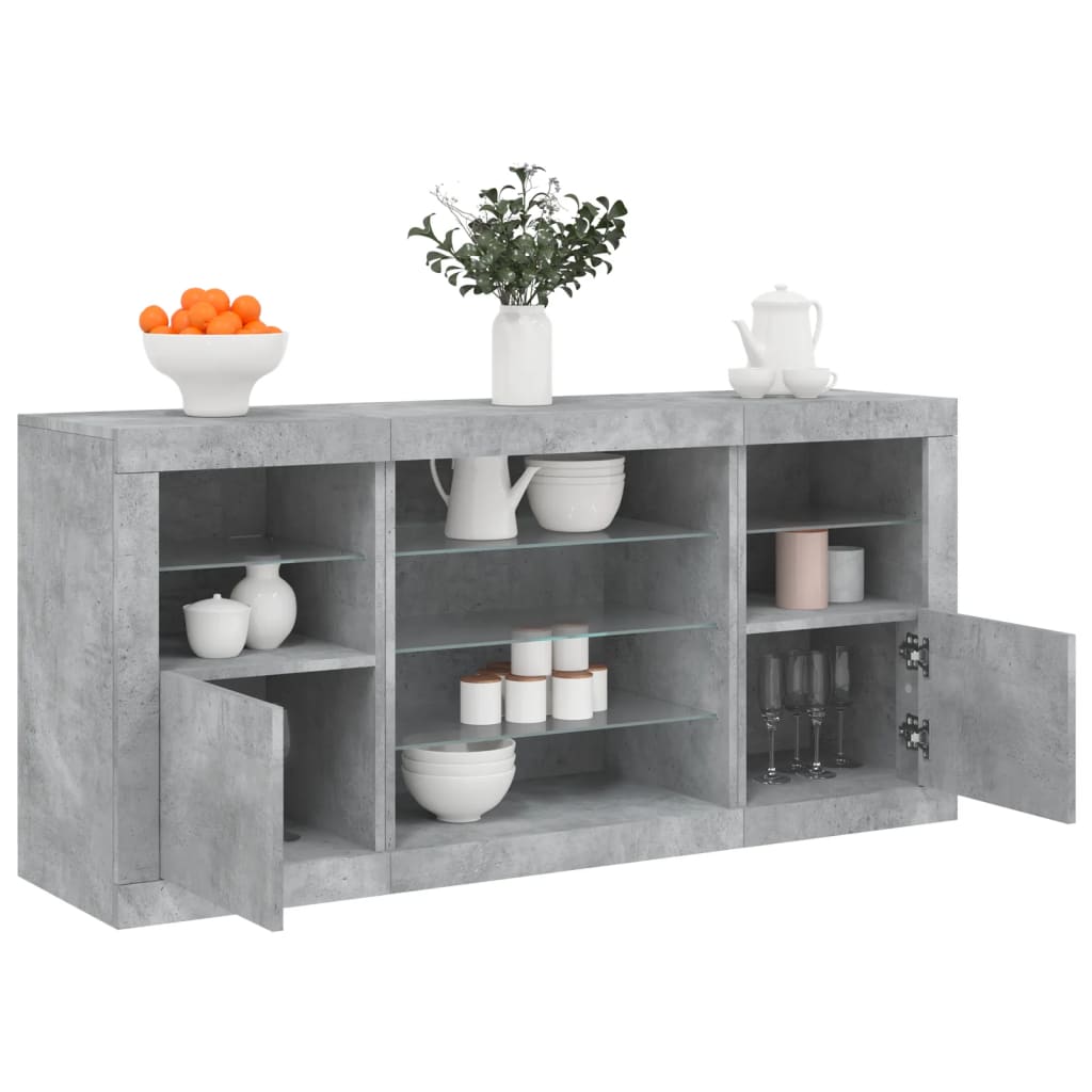 Dressoir met LED-verlichting 142,5x37x67 cm betongrijs is nu te koop bij PeponiXL, paradijselijk wonen!