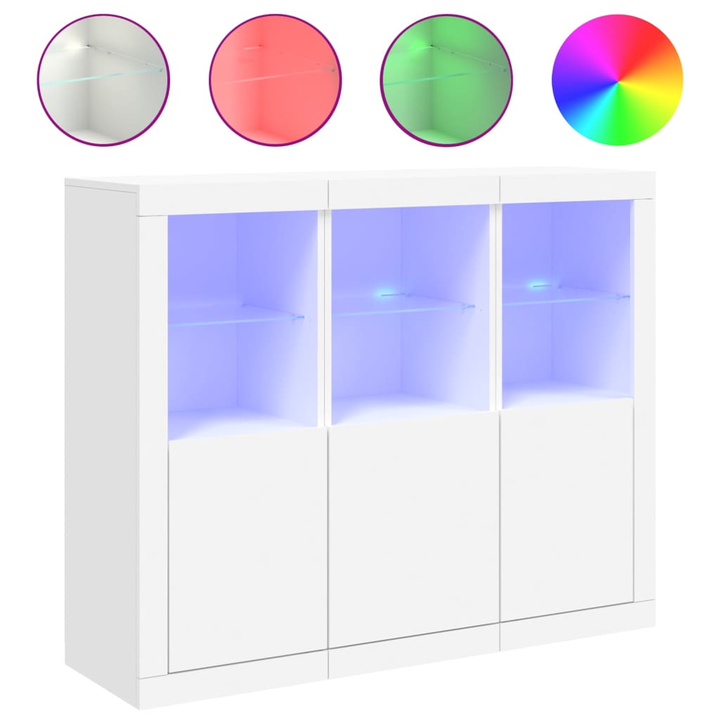 Dressoirs met LED-verlichting 3 st bewerkt hout wit is nu te koop bij PeponiXL, paradijselijk wonen!