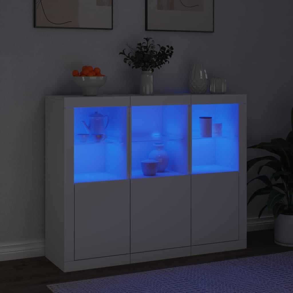 Dressoirs met LED-verlichting 3 st bewerkt hout wit is nu te koop bij PeponiXL, paradijselijk wonen!