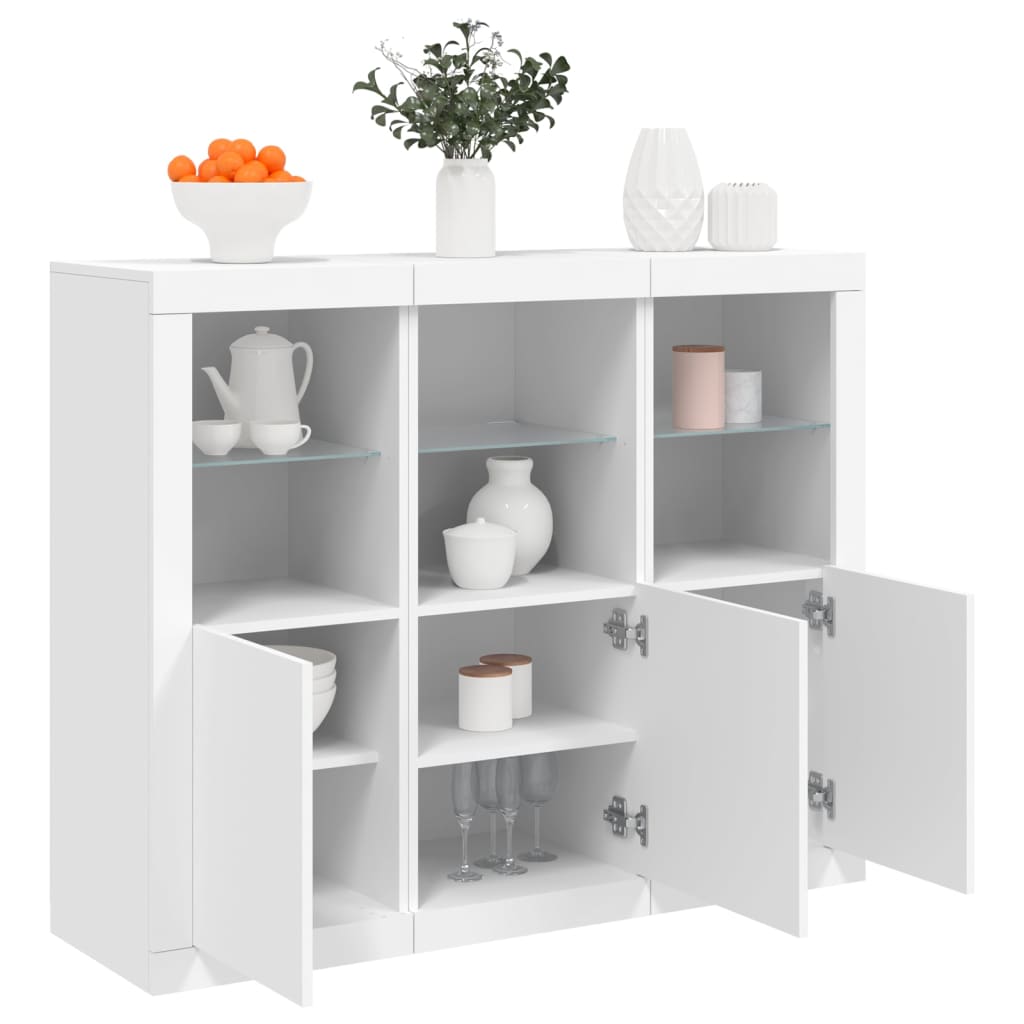 Dressoirs met LED-verlichting 3 st bewerkt hout wit is nu te koop bij PeponiXL, paradijselijk wonen!