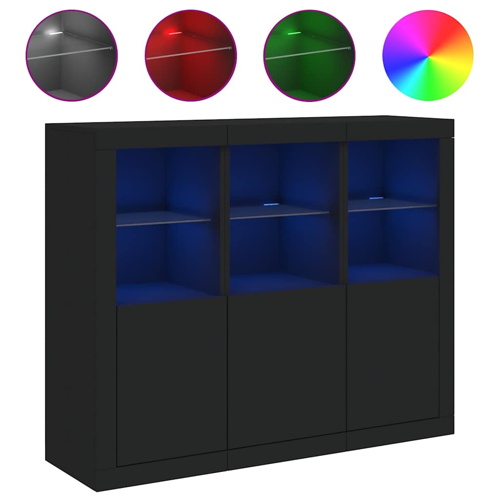 Dressoirs met LED-verlichting 3 st bewerkt hout zwart is nu te koop bij PeponiXL, paradijselijk wonen!