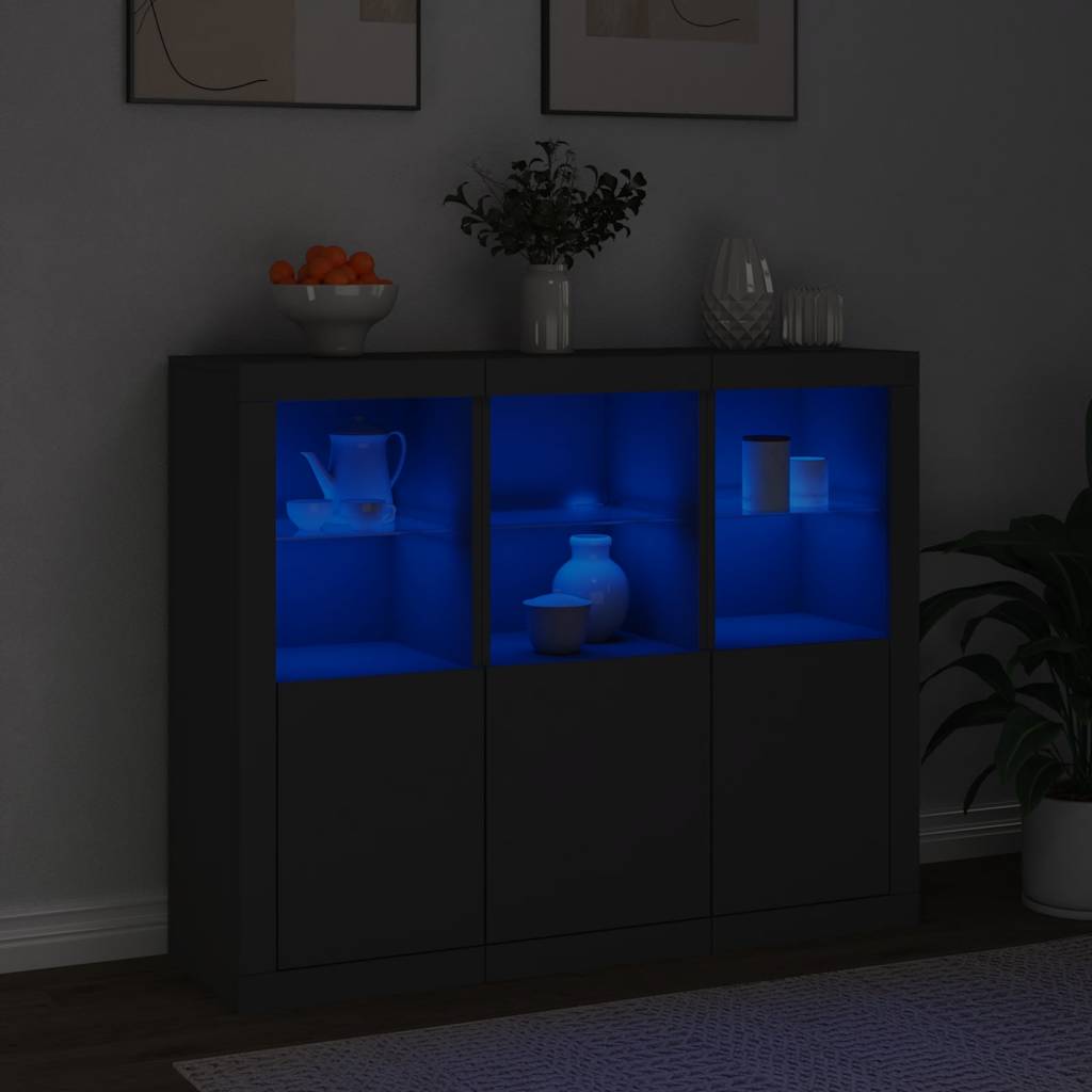 Dressoirs met LED-verlichting 3 st bewerkt hout zwart is nu te koop bij PeponiXL, paradijselijk wonen!