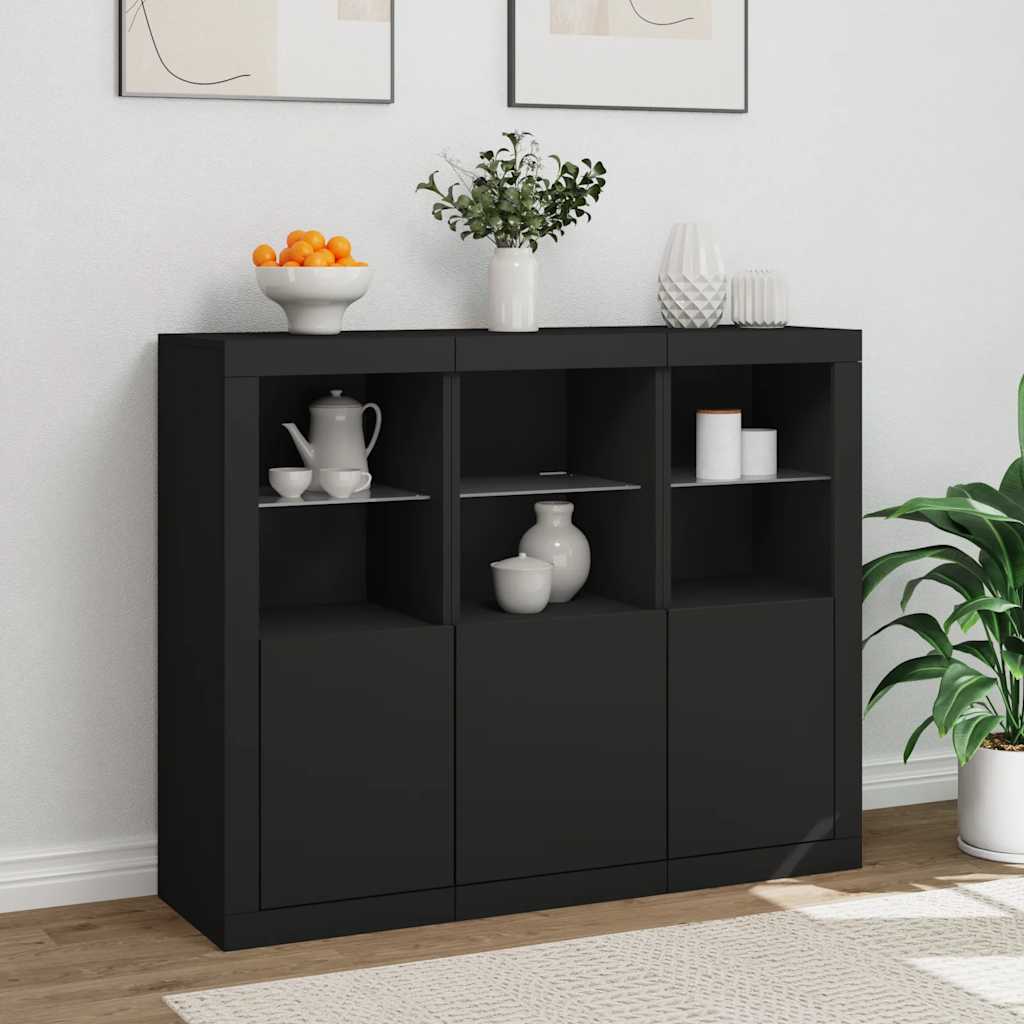 Dressoirs met LED-verlichting 3 st bewerkt hout zwart is nu te koop bij PeponiXL, paradijselijk wonen!