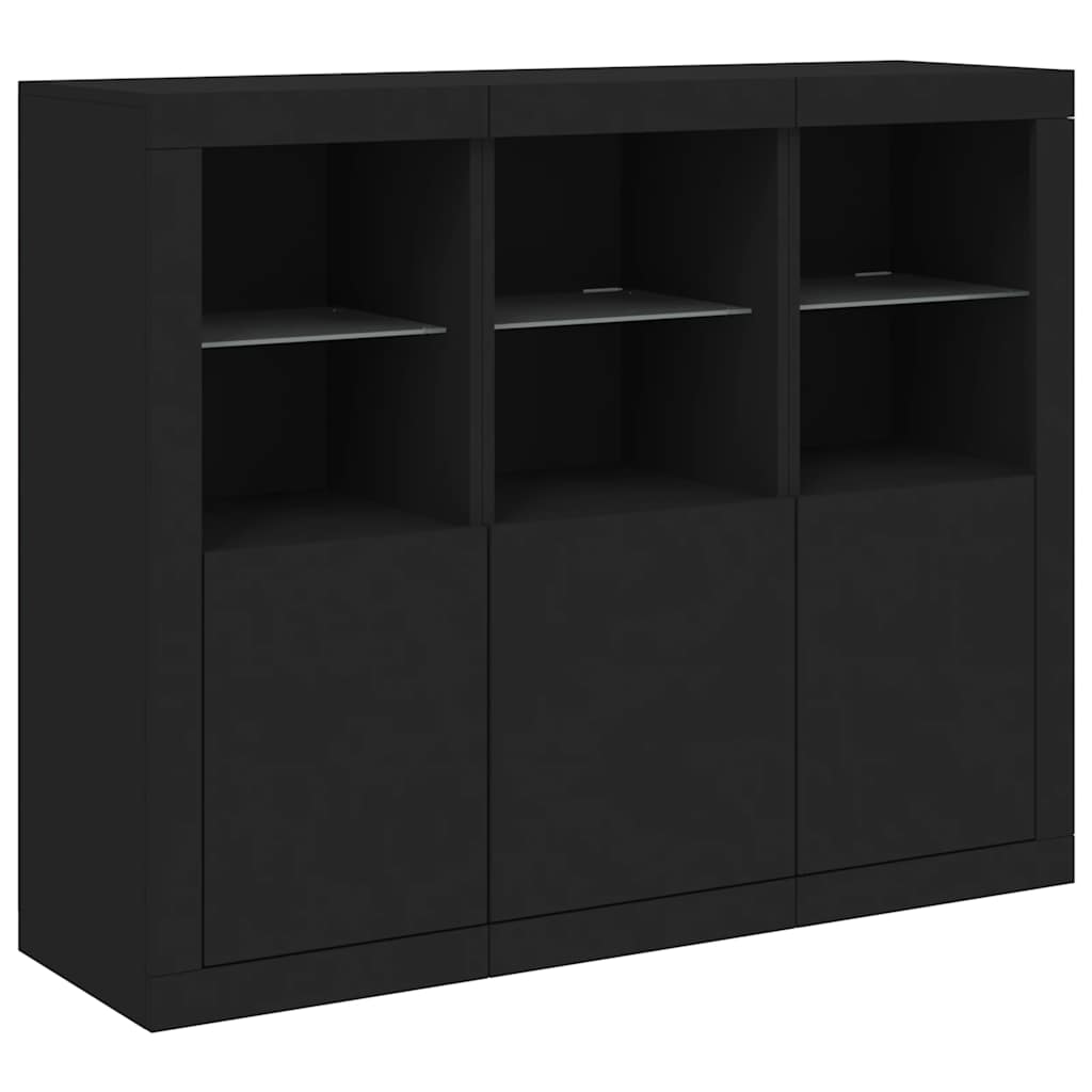 Dressoirs met LED-verlichting 3 st bewerkt hout zwart is nu te koop bij PeponiXL, paradijselijk wonen!