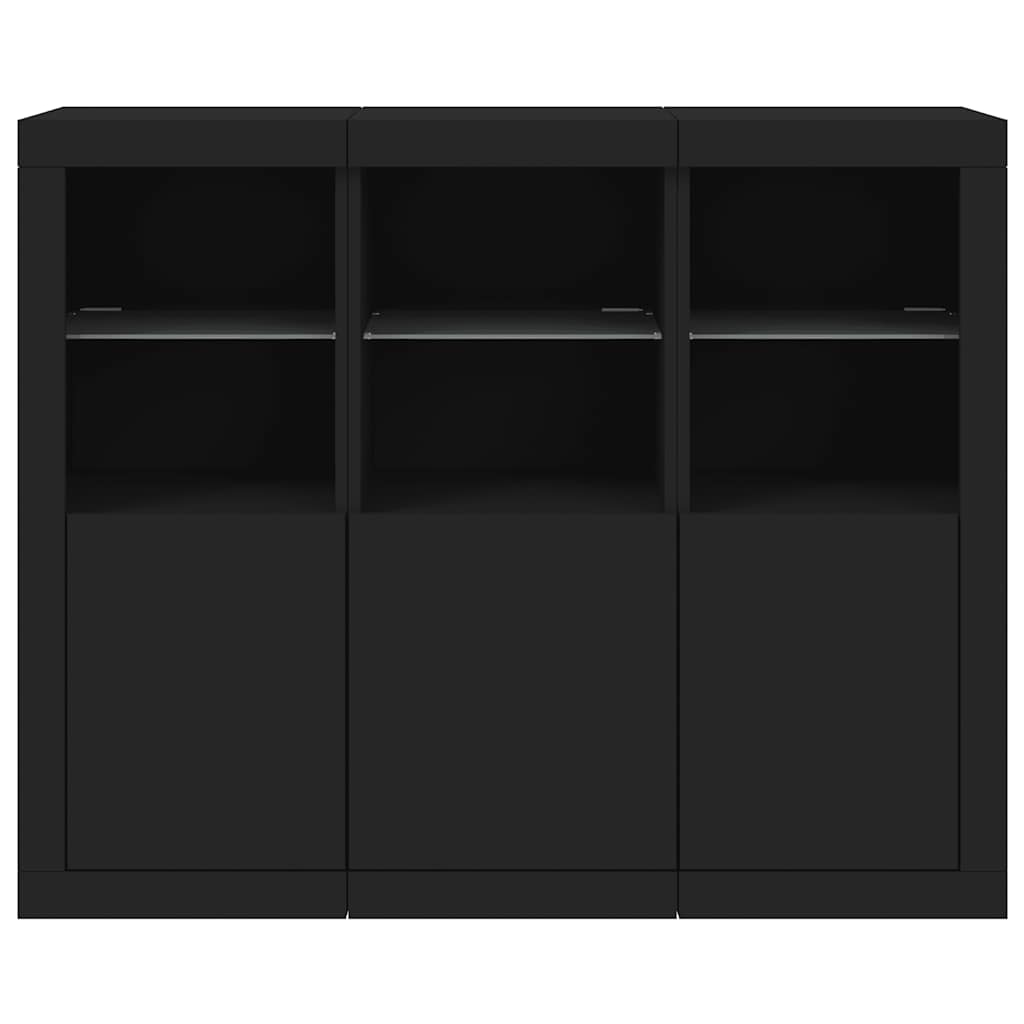 Dressoirs met LED-verlichting 3 st bewerkt hout zwart is nu te koop bij PeponiXL, paradijselijk wonen!