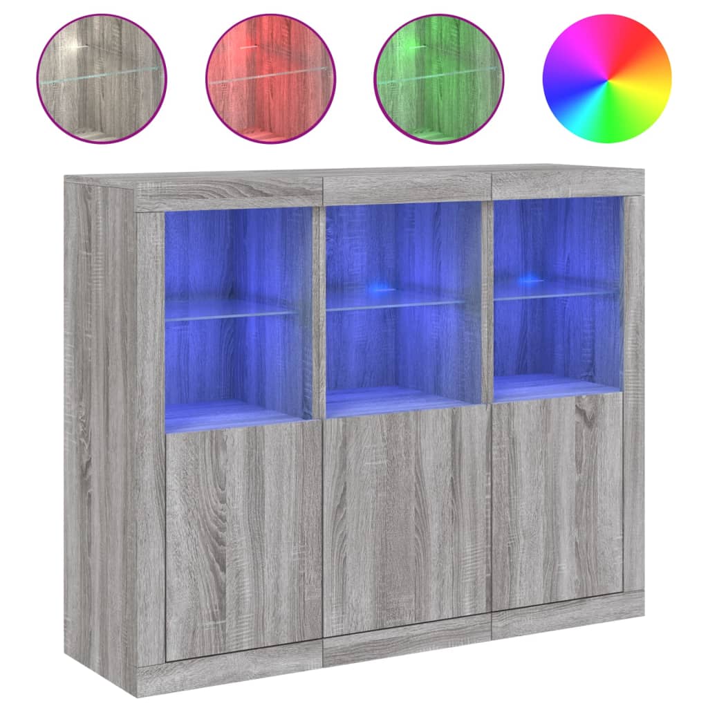 Dressoirs met LED-verlichting 3 st bewerkt hout grijs sonoma is nu te koop bij PeponiXL, paradijselijk wonen!