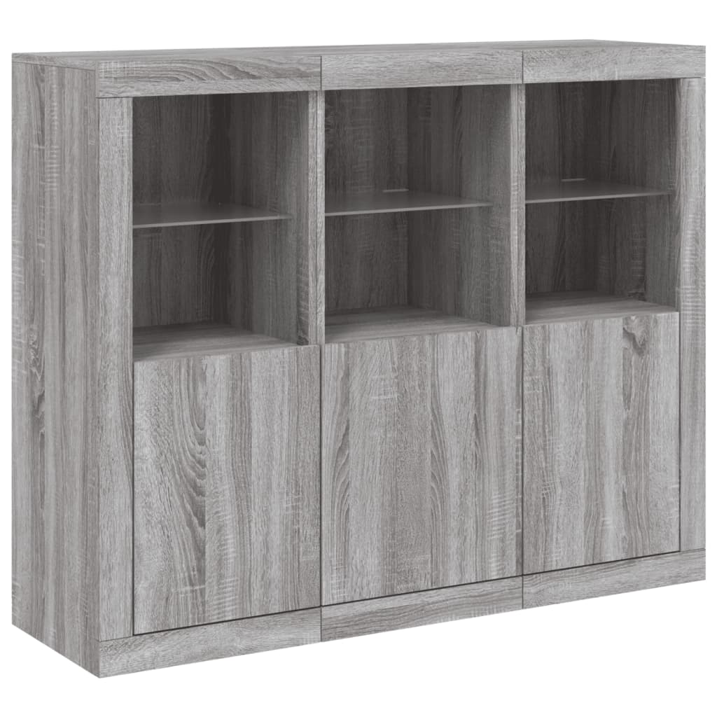 Dressoirs met LED-verlichting 3 st bewerkt hout grijs sonoma is nu te koop bij PeponiXL, paradijselijk wonen!