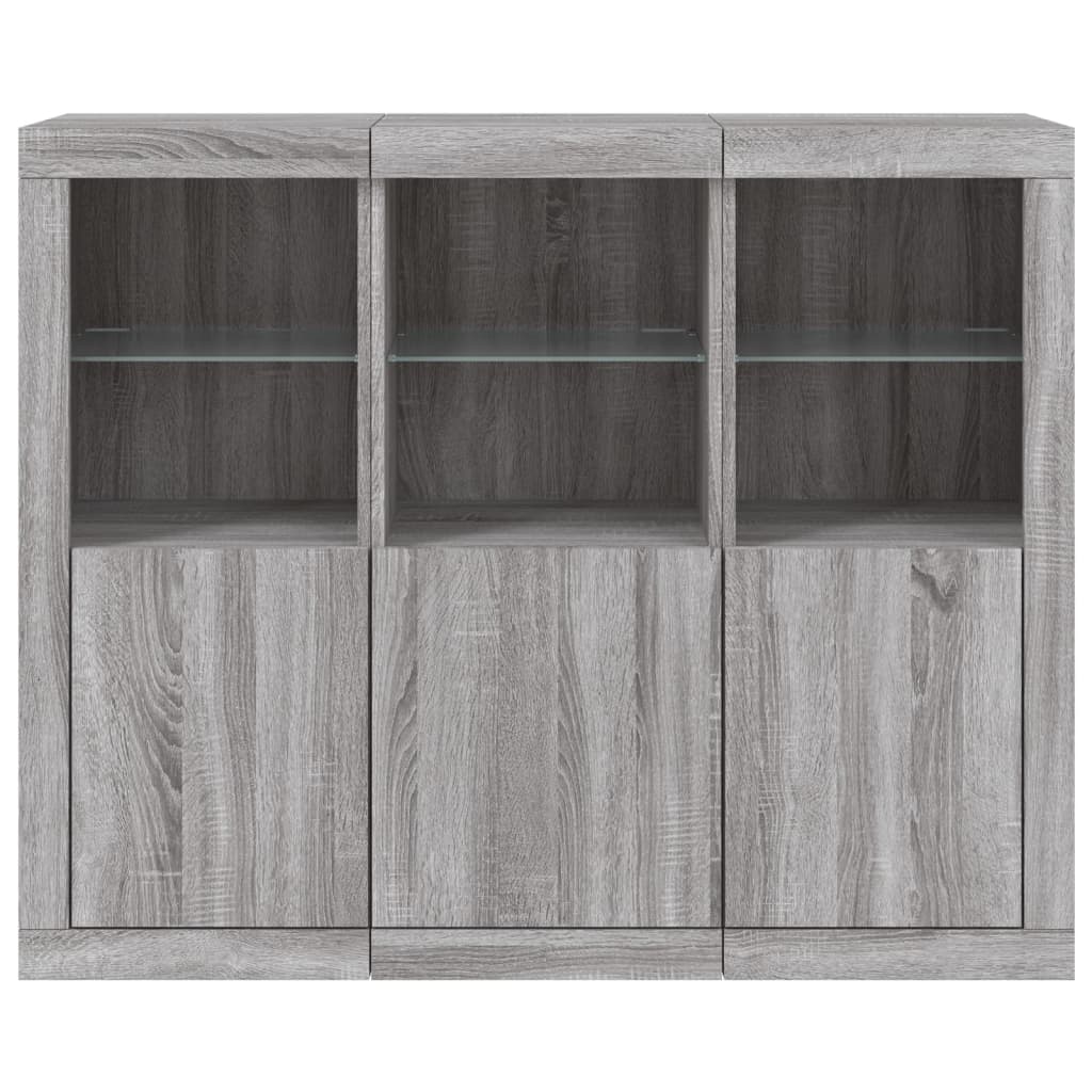 Dressoirs met LED-verlichting 3 st bewerkt hout grijs sonoma is nu te koop bij PeponiXL, paradijselijk wonen!
