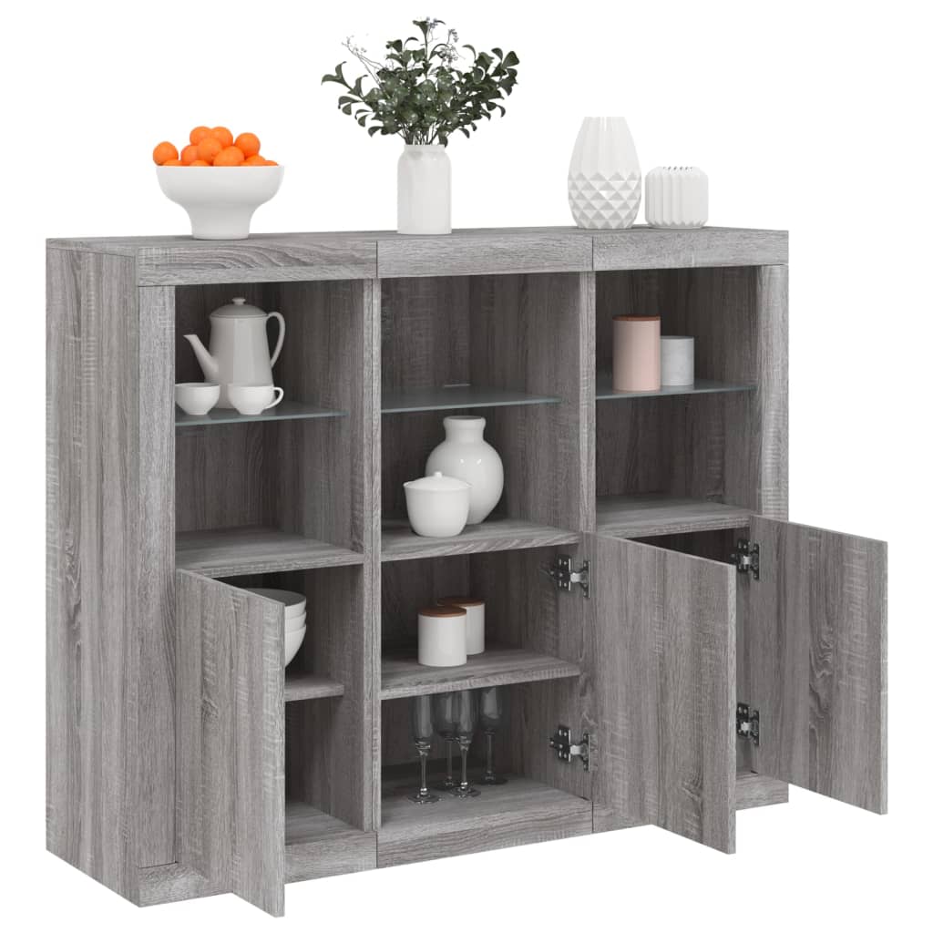 Dressoirs met LED-verlichting 3 st bewerkt hout grijs sonoma is nu te koop bij PeponiXL, paradijselijk wonen!