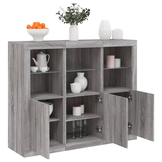 Dressoirs met LED-verlichting 3 st bewerkt hout grijs sonoma is nu te koop bij PeponiXL, paradijselijk wonen!