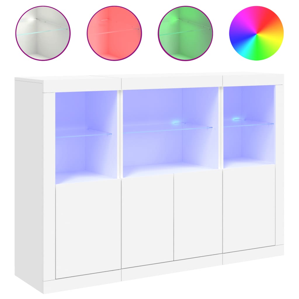 Dressoirs met LED-verlichting 3 st bewerkt hout wit is nu te koop bij PeponiXL, paradijselijk wonen!