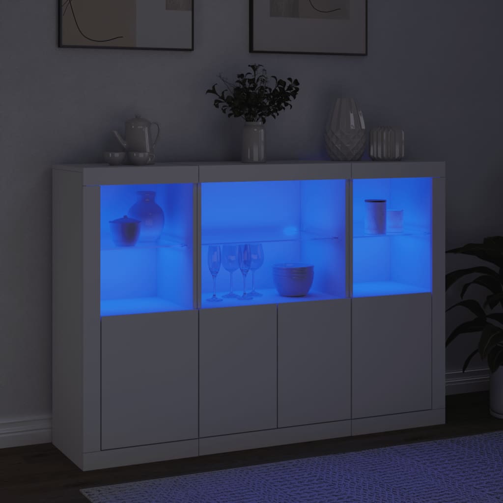 Dressoirs met LED-verlichting 3 st bewerkt hout wit is nu te koop bij PeponiXL, paradijselijk wonen!