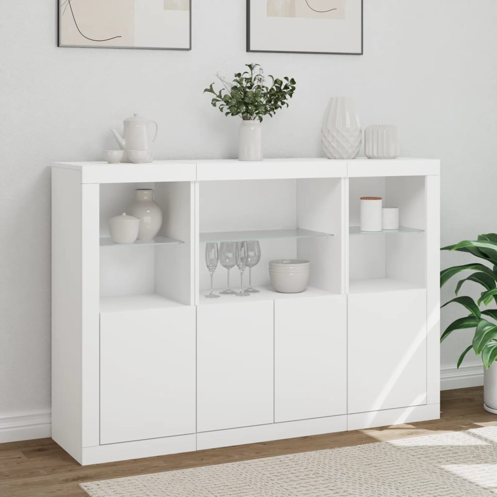 Dressoirs met LED-verlichting 3 st bewerkt hout wit is nu te koop bij PeponiXL, paradijselijk wonen!
