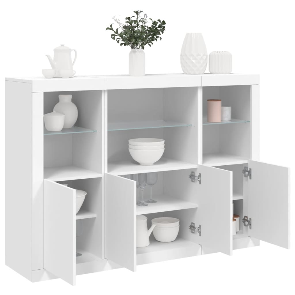 Dressoirs met LED-verlichting 3 st bewerkt hout wit is nu te koop bij PeponiXL, paradijselijk wonen!
