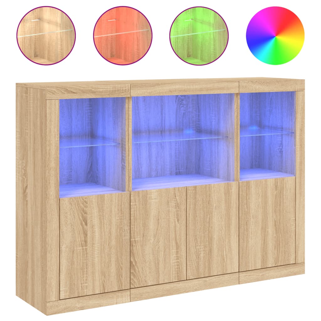 Dressoirs met LED-verlichting 3 st bewerkt hout sonoma eiken is nu te koop bij PeponiXL, paradijselijk wonen!
