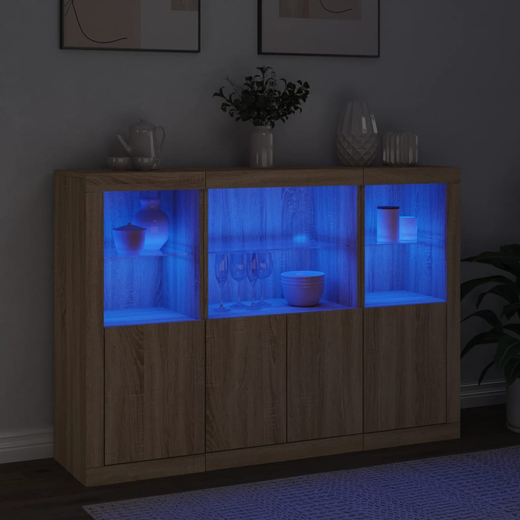 Dressoirs met LED-verlichting 3 st bewerkt hout sonoma eiken is nu te koop bij PeponiXL, paradijselijk wonen!