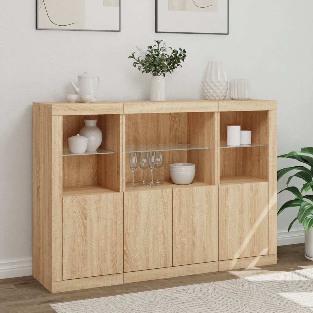 Dressoirs met LED-verlichting 3 st bewerkt hout sonoma eiken is nu te koop bij PeponiXL, paradijselijk wonen!