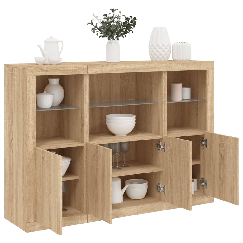 Dressoirs met LED-verlichting 3 st bewerkt hout sonoma eiken is nu te koop bij PeponiXL, paradijselijk wonen!