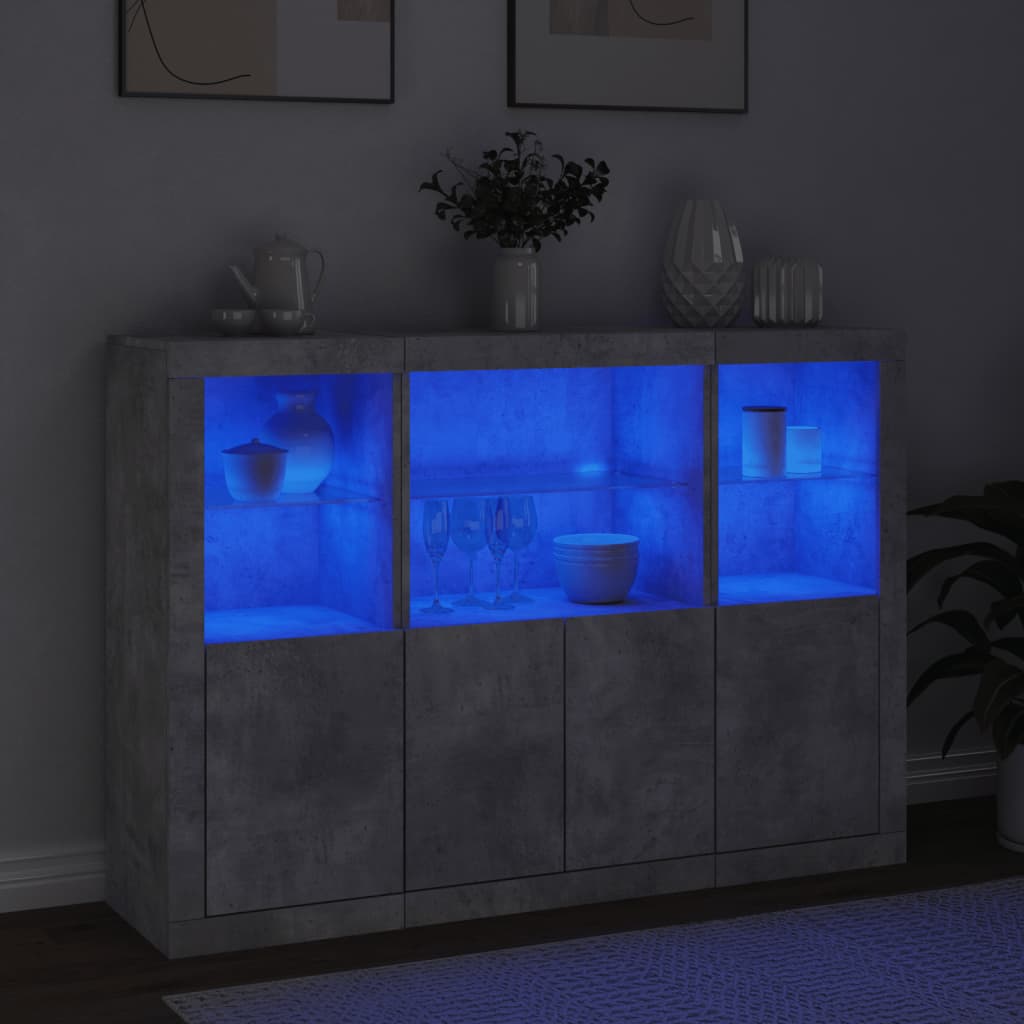 Dressoirs met LED-verlichting 3 st bewerkt hout betongrijs is nu te koop bij PeponiXL, paradijselijk wonen!