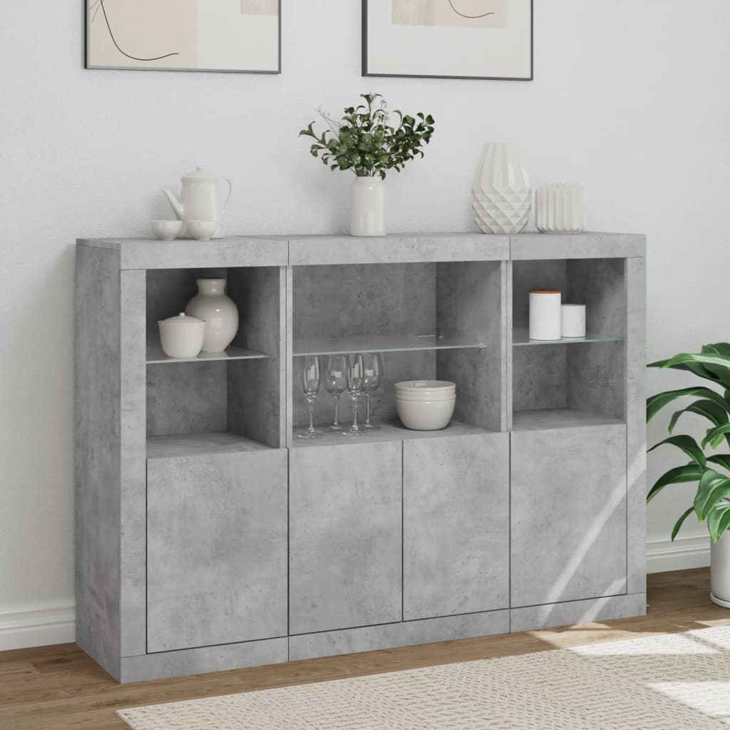 Dressoirs met LED-verlichting 3 st bewerkt hout betongrijs is nu te koop bij PeponiXL, paradijselijk wonen!