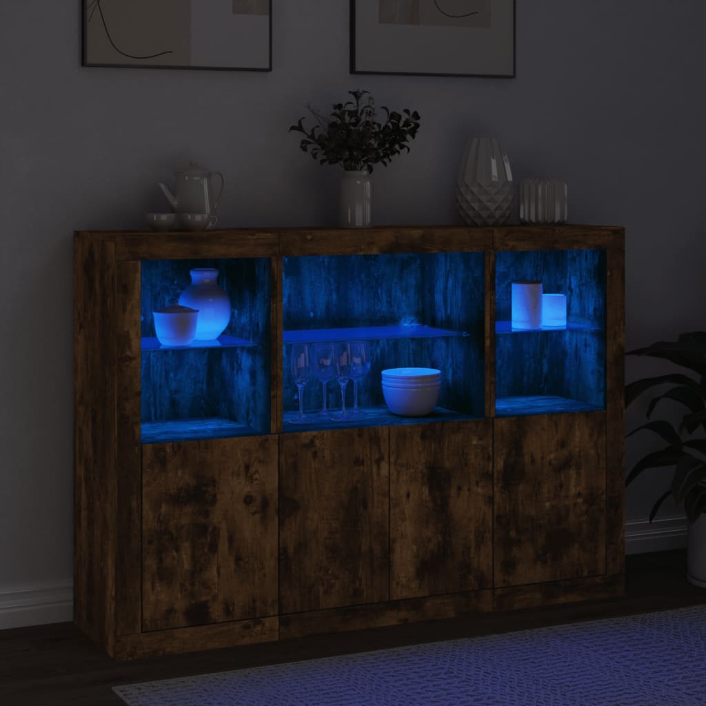 Dressoirs met LED-verlichting 3 st bewerkt hout gerookt eiken is nu te koop bij PeponiXL, paradijselijk wonen!