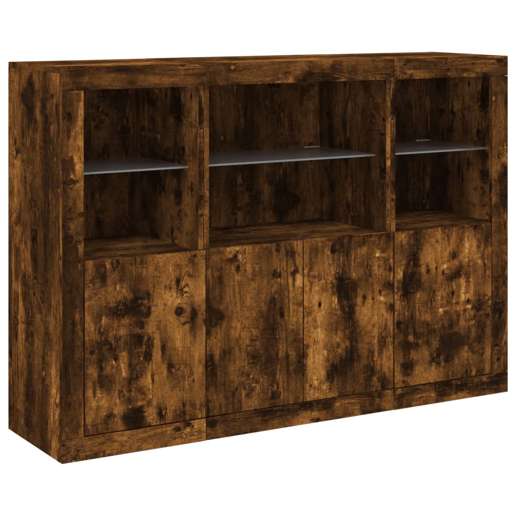 Dressoirs met LED-verlichting 3 st bewerkt hout gerookt eiken is nu te koop bij PeponiXL, paradijselijk wonen!