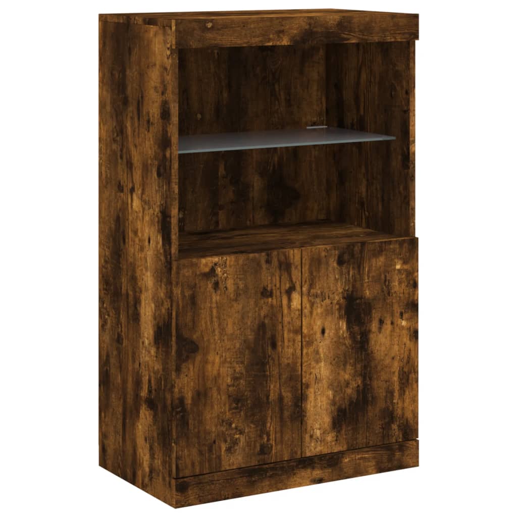 Dressoirs met LED-verlichting 3 st bewerkt hout gerookt eiken is nu te koop bij PeponiXL, paradijselijk wonen!