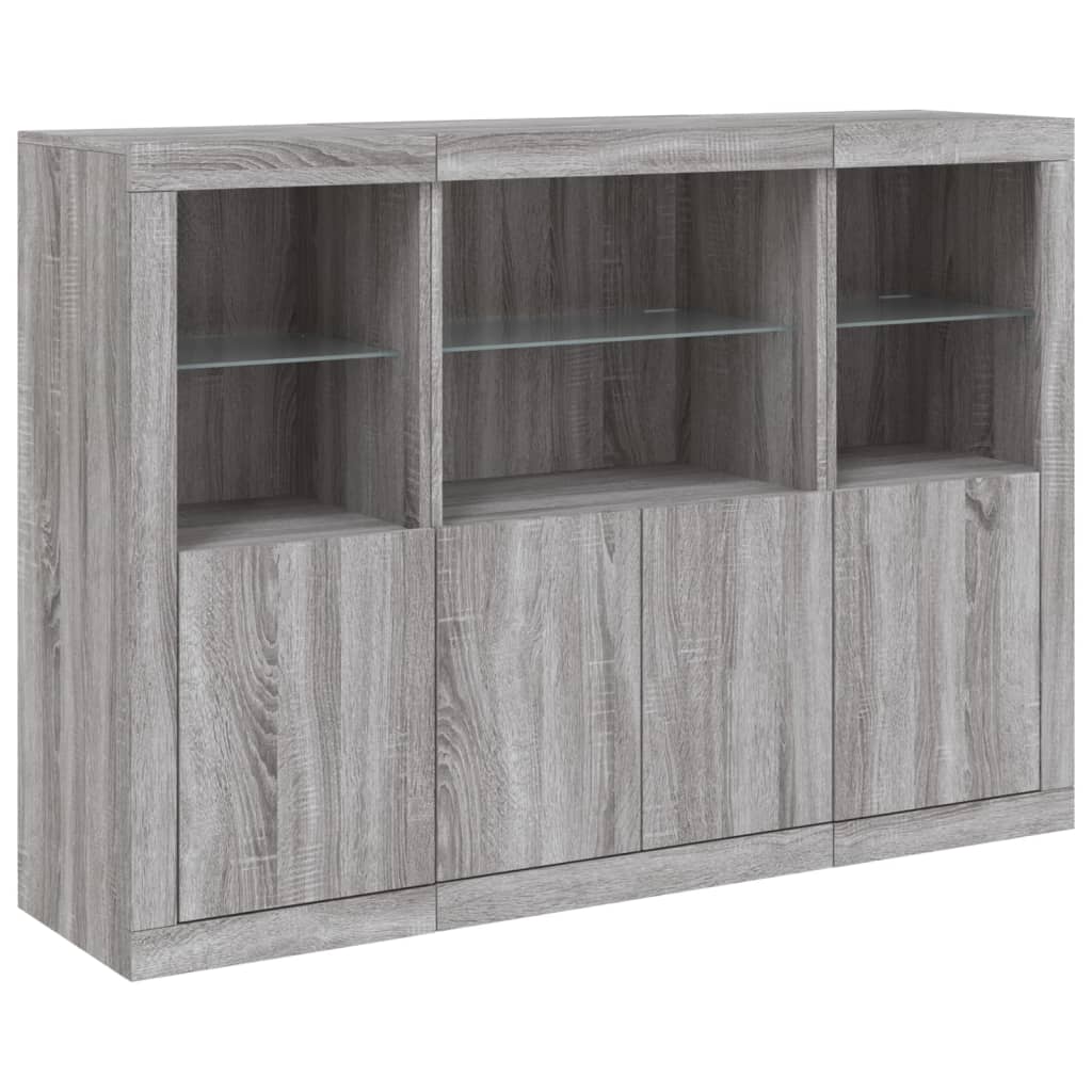 Dressoirs met LED-verlichting 3 st bewerkt hout grijs sonoma is nu te koop bij PeponiXL, paradijselijk wonen!