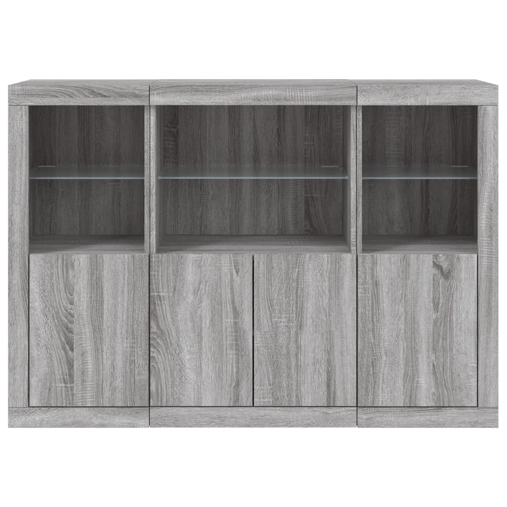 Dressoirs met LED-verlichting 3 st bewerkt hout grijs sonoma is nu te koop bij PeponiXL, paradijselijk wonen!