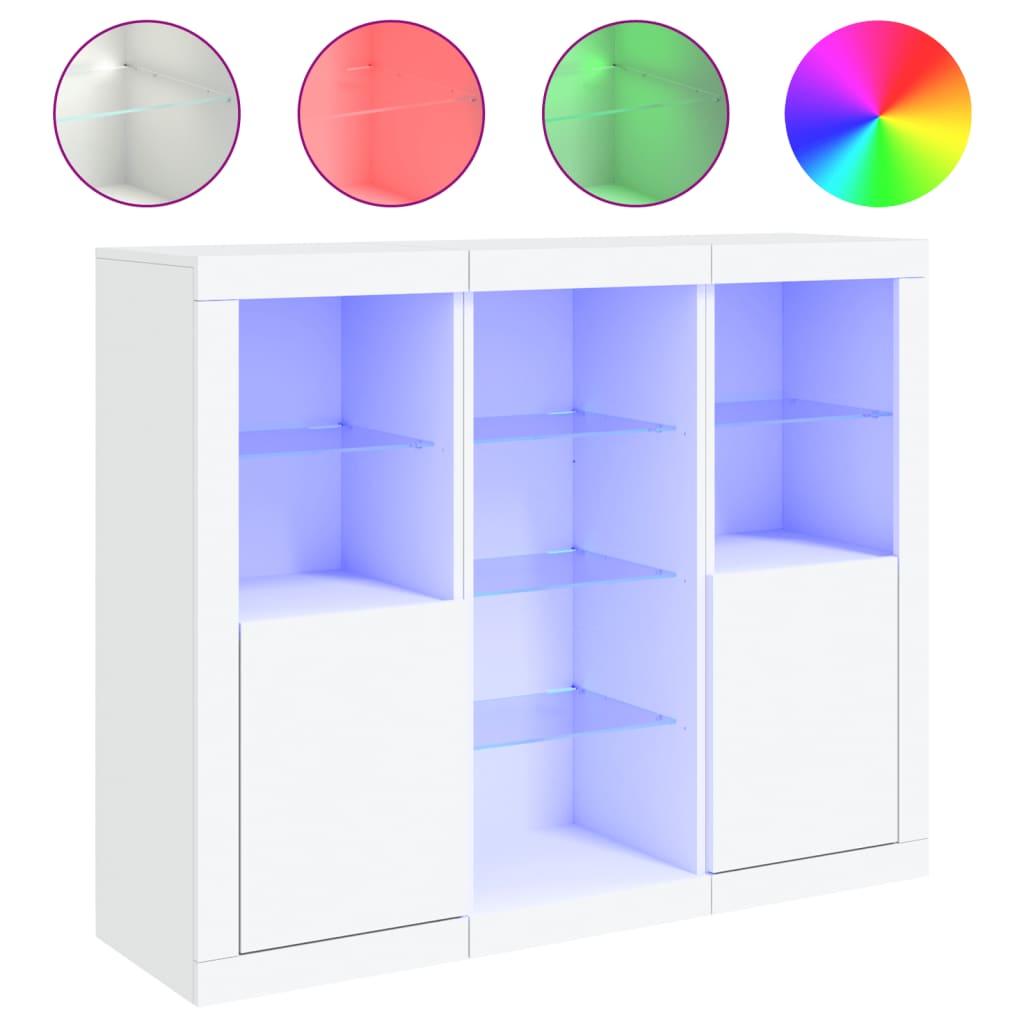 Dressoirs met LED-verlichting 3 st bewerkt hout wit is nu te koop bij PeponiXL, paradijselijk wonen!