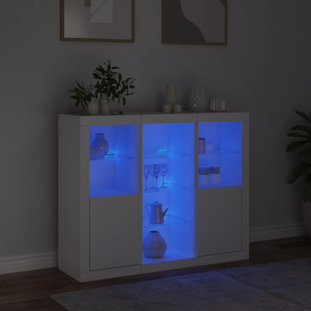 Dressoirs met LED-verlichting 3 st bewerkt hout wit is nu te koop bij PeponiXL, paradijselijk wonen!