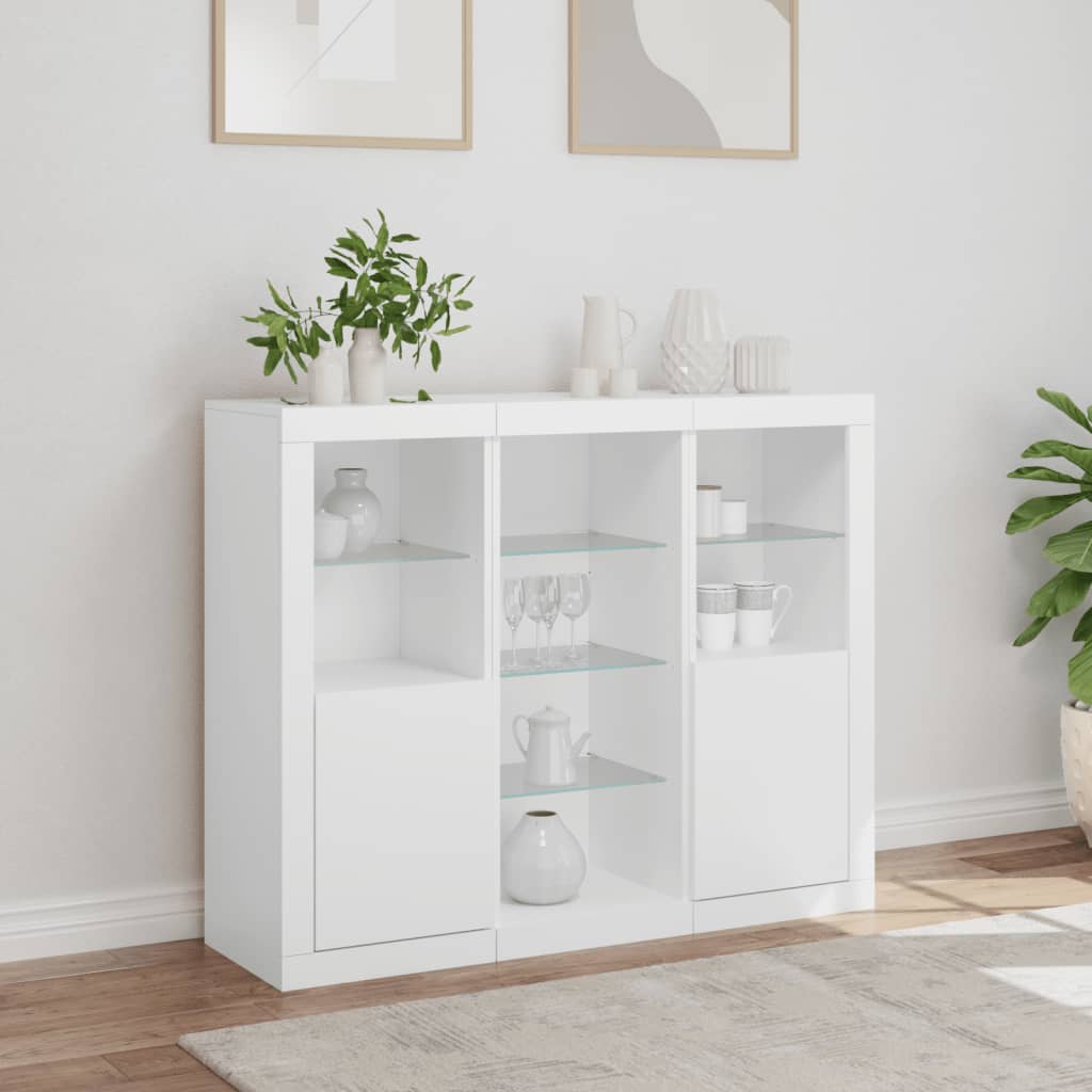 Dressoirs met LED-verlichting 3 st bewerkt hout wit is nu te koop bij PeponiXL, paradijselijk wonen!