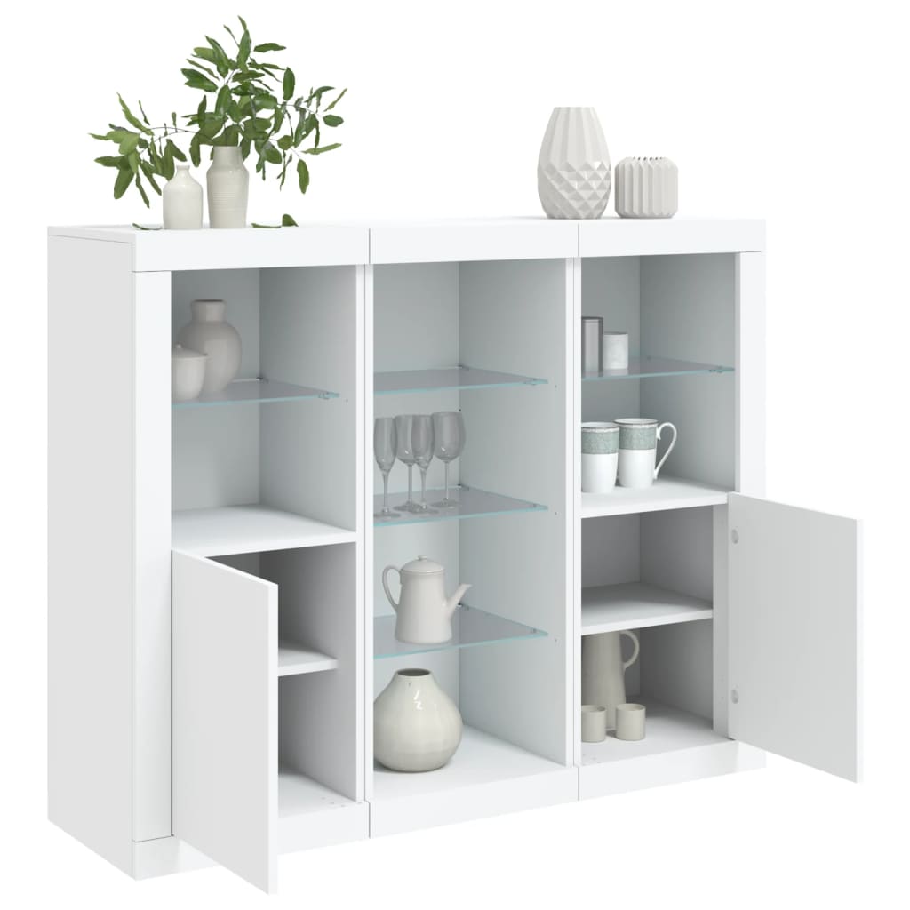 Dressoirs met LED-verlichting 3 st bewerkt hout wit is nu te koop bij PeponiXL, paradijselijk wonen!