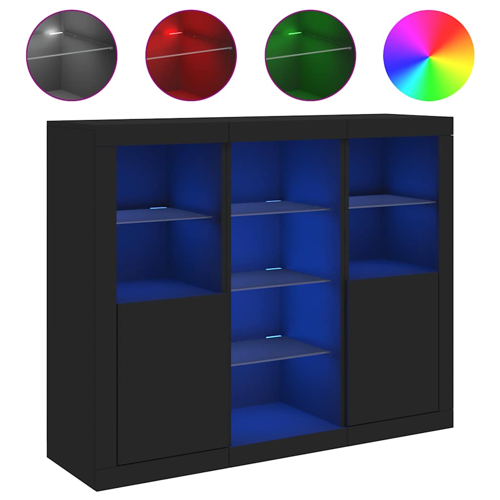 Dressoirs met LED-verlichting 3 st bewerkt hout zwart is nu te koop bij PeponiXL, paradijselijk wonen!