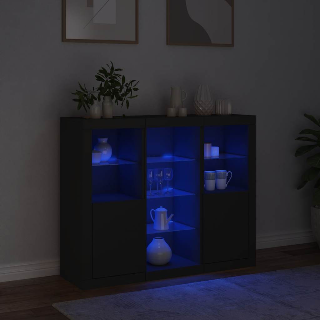 Dressoirs met LED-verlichting 3 st bewerkt hout zwart is nu te koop bij PeponiXL, paradijselijk wonen!