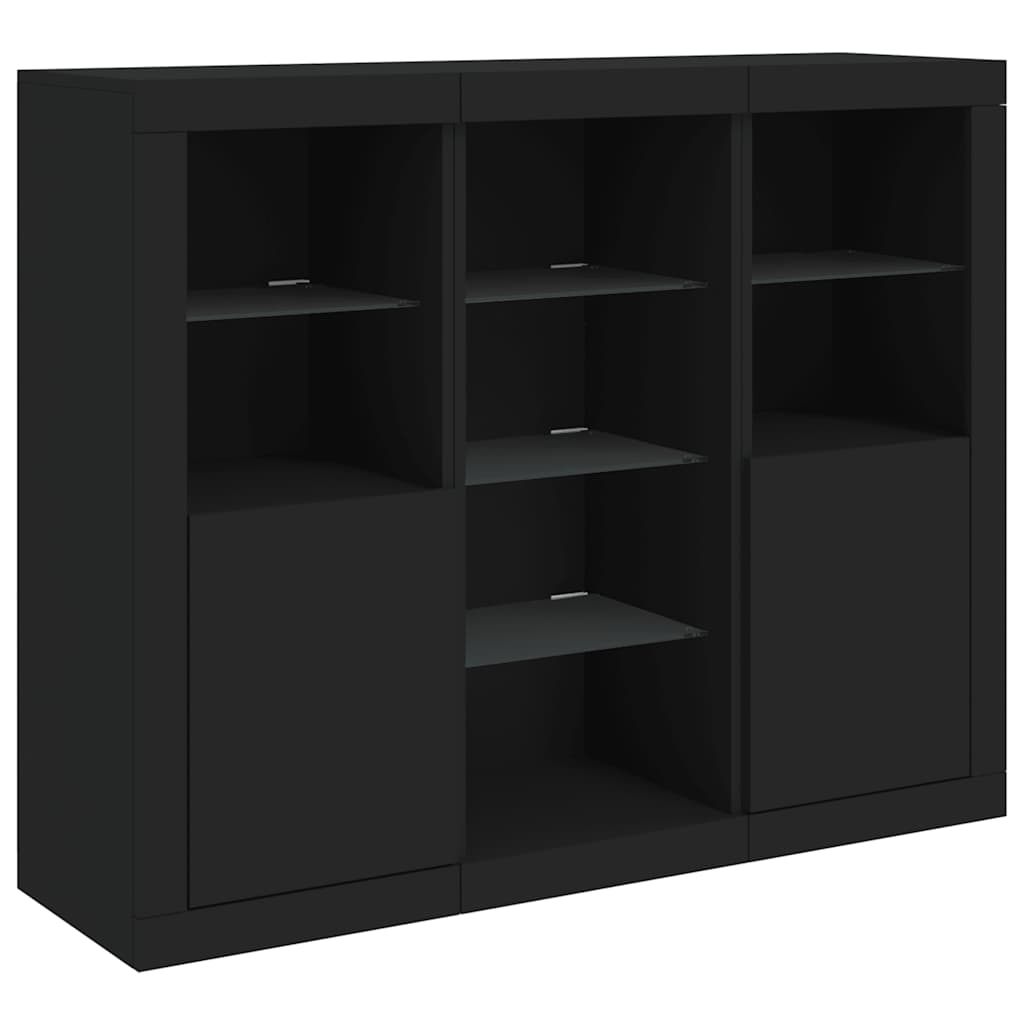 Dressoirs met LED-verlichting 3 st bewerkt hout zwart is nu te koop bij PeponiXL, paradijselijk wonen!