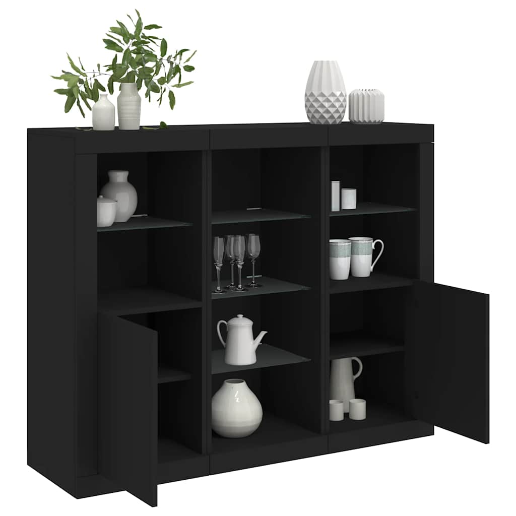 Dressoirs met LED-verlichting 3 st bewerkt hout zwart is nu te koop bij PeponiXL, paradijselijk wonen!