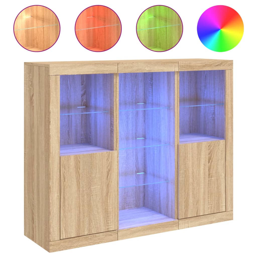 Dressoirs met LED-verlichting 3 st bewerkt hout sonoma eiken is nu te koop bij PeponiXL, paradijselijk wonen!