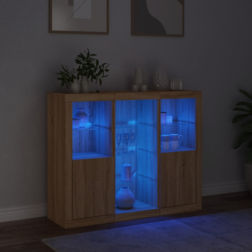 Dressoirs met LED-verlichting 3 st bewerkt hout sonoma eiken is nu te koop bij PeponiXL, paradijselijk wonen!