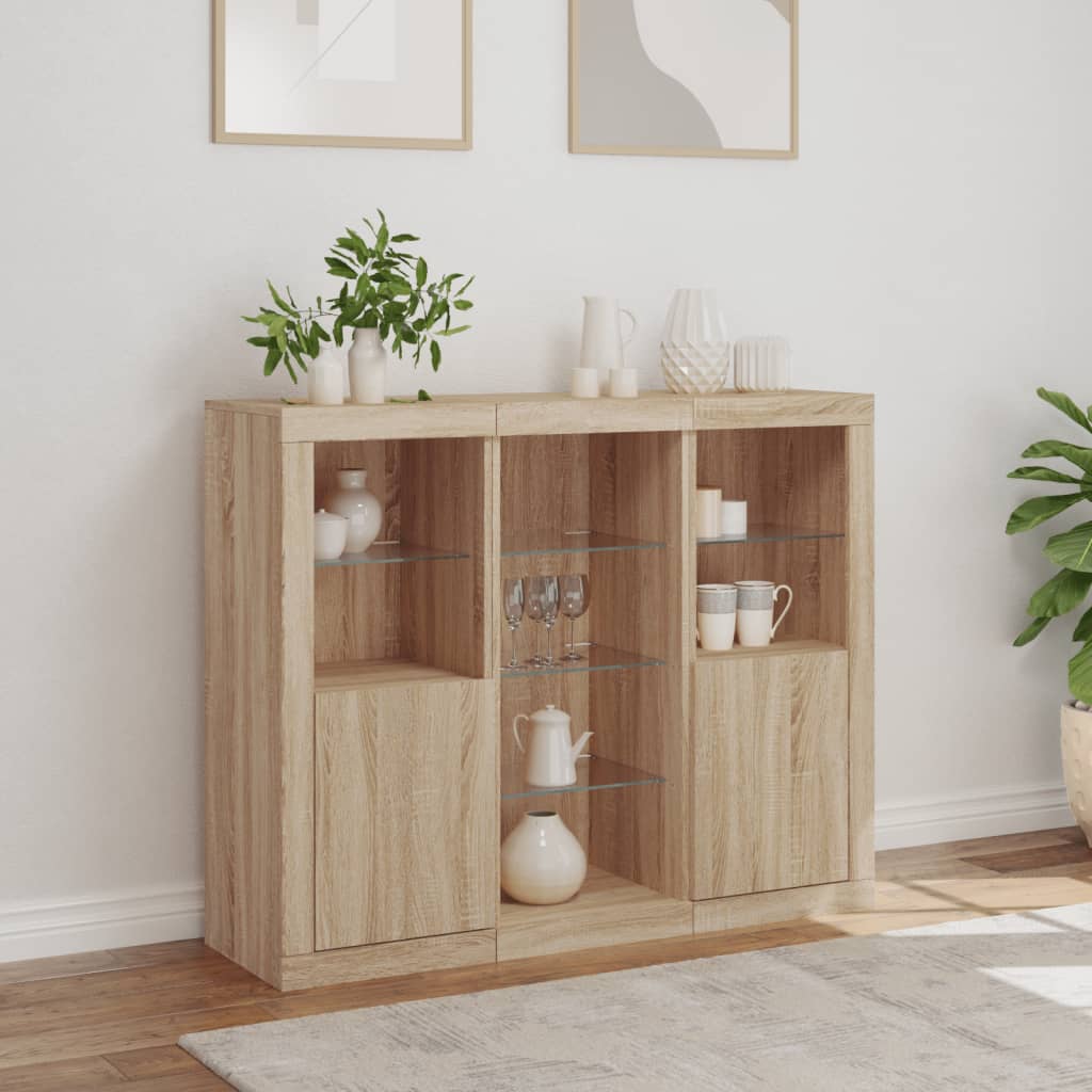 Dressoirs met LED-verlichting 3 st bewerkt hout sonoma eiken is nu te koop bij PeponiXL, paradijselijk wonen!