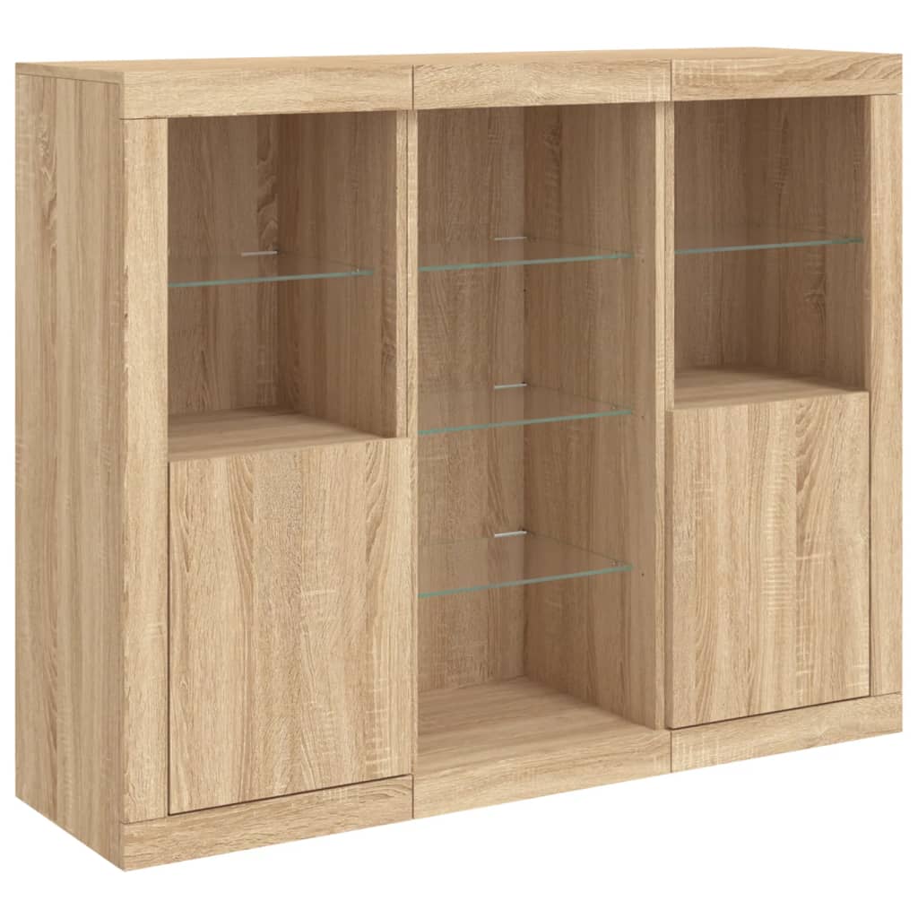 Dressoirs met LED-verlichting 3 st bewerkt hout sonoma eiken is nu te koop bij PeponiXL, paradijselijk wonen!