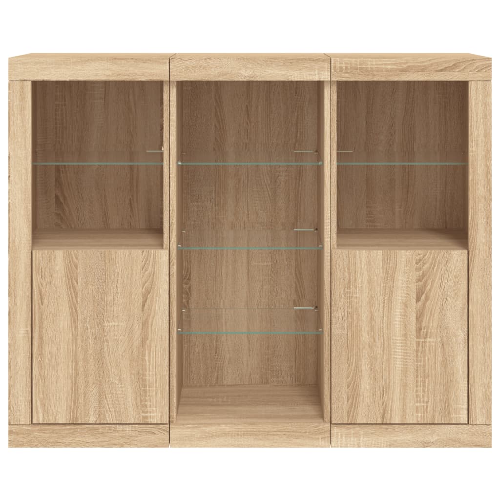 Dressoirs met LED-verlichting 3 st bewerkt hout sonoma eiken is nu te koop bij PeponiXL, paradijselijk wonen!