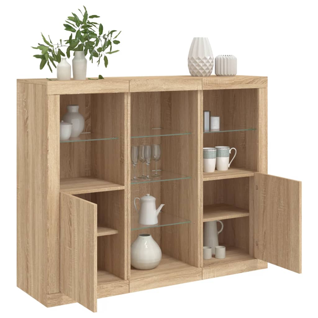 Dressoirs met LED-verlichting 3 st bewerkt hout sonoma eiken is nu te koop bij PeponiXL, paradijselijk wonen!