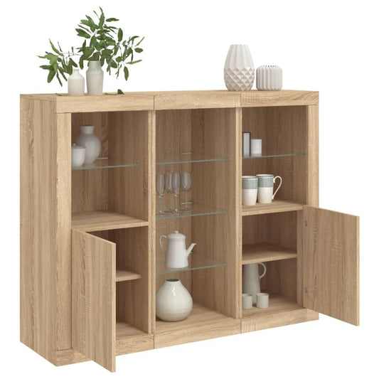 Dressoirs met LED-verlichting 3 st bewerkt hout sonoma eiken is nu te koop bij PeponiXL, paradijselijk wonen!