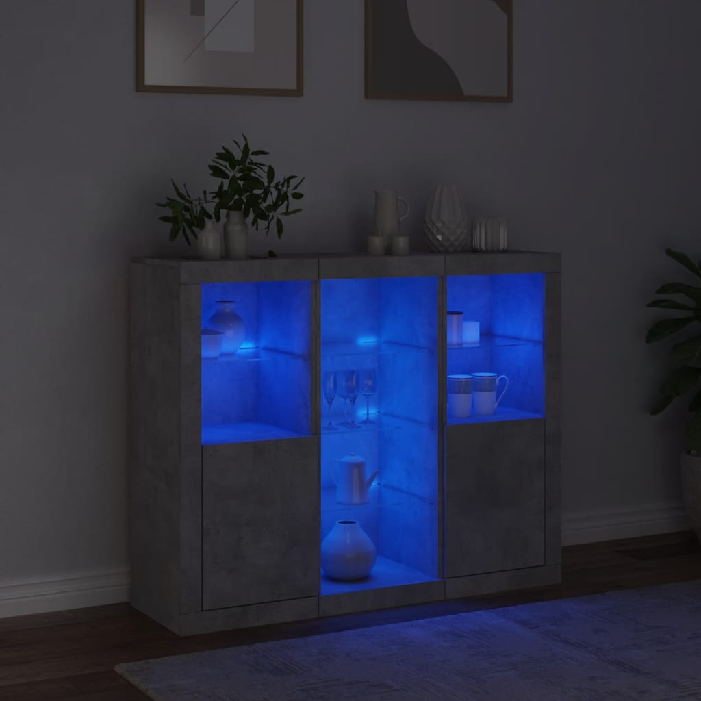 Dressoirs met LED-verlichting 3 st bewerkt hout betongrijs is nu te koop bij PeponiXL, paradijselijk wonen!
