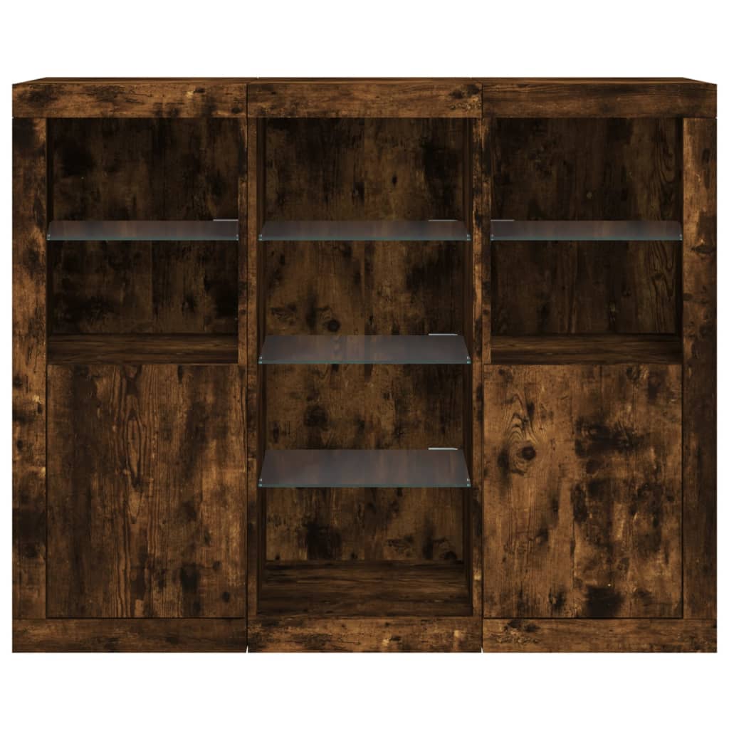 Dressoirs met LED-verlichting 3 st bewerkt hout gerookt eiken is nu te koop bij PeponiXL, paradijselijk wonen!